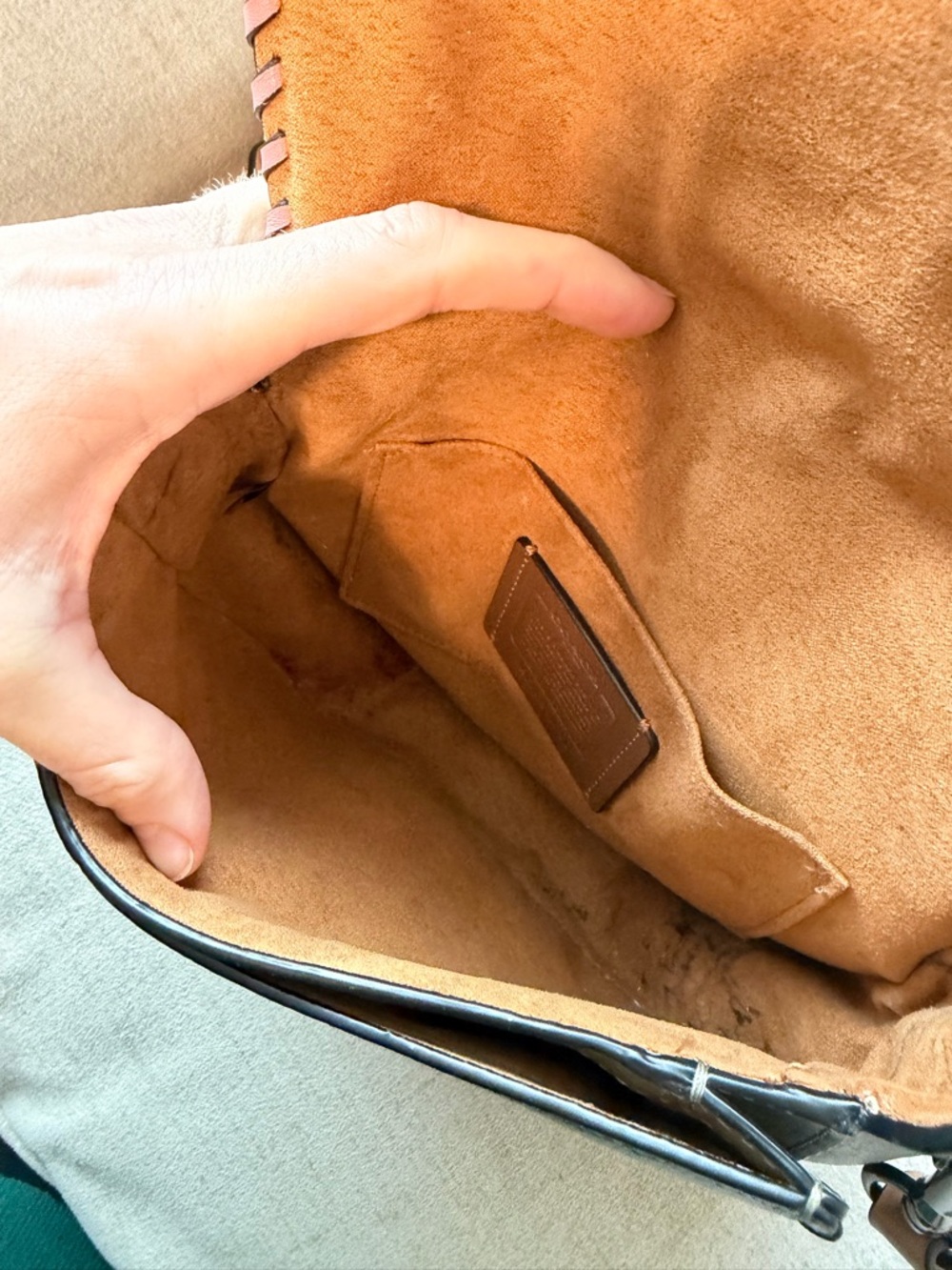 Coach Pink, Olive & Tan Leather Crossbody Saddle Bag - Picture 7 of 12